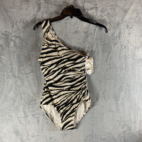 Michael Kors Women's Swimsuit 4 One Piece Animal Print One Shoulder Metallic NWT - Picture 1 of 9
